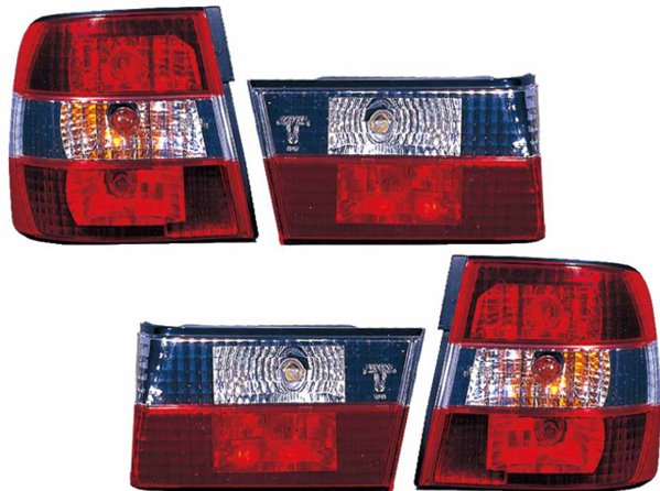 Фонарь задний левый+правый+вставка в крышку багажника левая+правая (комплект, тюнинг, прозрачный, хрусталь, красно-белый)