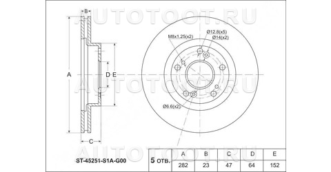 Диск тормозной передний D282mm - ST45251S7AN10 SAT для HONDA CIVIC, HONDA CR-V