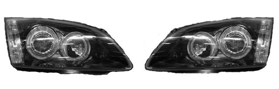 Фара левая+правая (комплект, под корректор, линзы, светящиеся ободки, внутри черные, тюнинг)