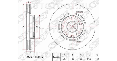 Диск тормозной передний D296mm - STK01133251A SAT для MAZDA 6 (ATENZA)