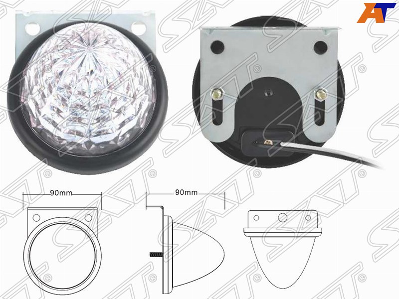 Боковые огни универсальные 12V (d90x90mm) диодный, белый