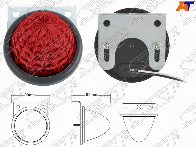 Боковые огни универсальные 24V (d90x90mm) диодный, красный