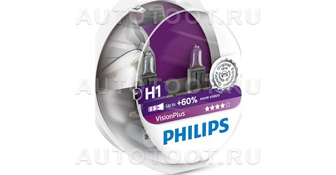 Лампа H1 комплект 2шт Philips 12V 55W P14,5s Vision Plus +60% - 12258VPS2 Philips для 