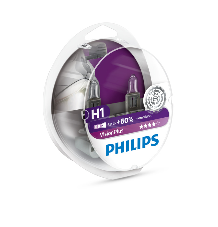 Лампа H1 комплект 2шт Philips 12V 55W P14,5s Vision Plus +60%