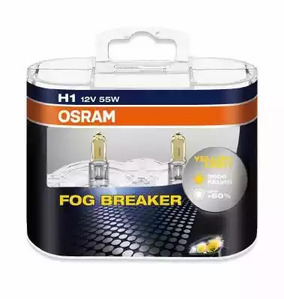 Лампа H1 комплект 12V 55W FOG BREAKER +60% больше света, 2600К 2шт Osram