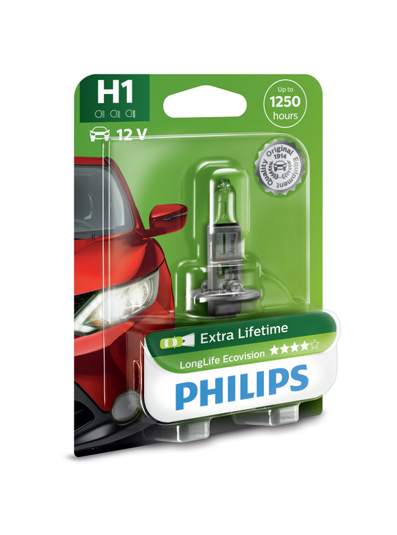 Лампа H1 Philips 12V 55W P14,5s B1 LongLife EcoVision