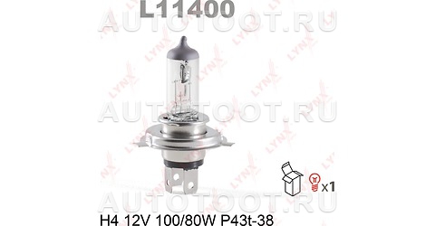 Лампа H4 12V 100/80W P43T-38 LYNXauto - L11400 LYNXauto для 