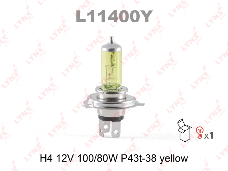 Лампа H4 12V 100/80W P43T-38 YELLOW LYNXauto