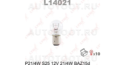 Лампа P21/4W 12V BAZ15D LYNXauto - L14021 LYNXauto для 