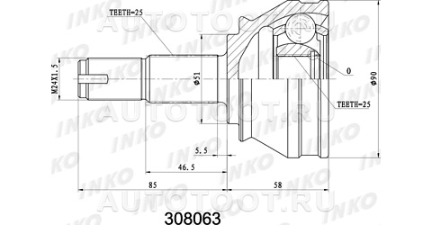 ШРУС внешний 25/25 - 308063 Inko для ALFA ROMEO 145