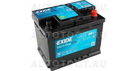 Аккумулятор EXIDE 60Ah 640A обратная полярность(-+) - EL600 EXIDE для 