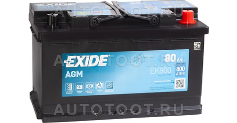 Аккумулятор EXIDE AGM 80Ah 800A обратная полярность(-+) - EK800 EXIDE для 