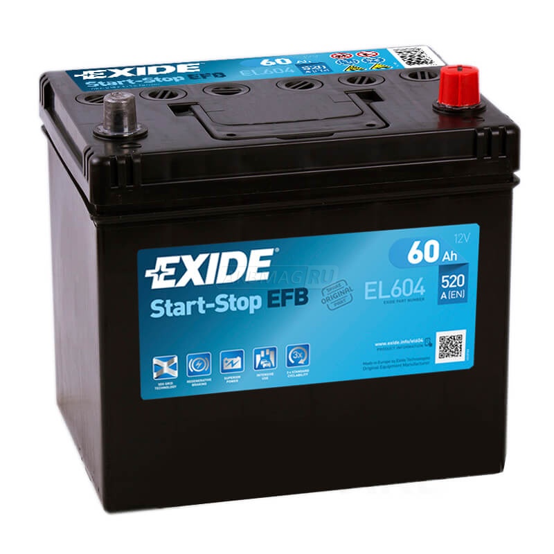 Аккумулятор EXIDE 60Ah 520A обратная полярность(-+)