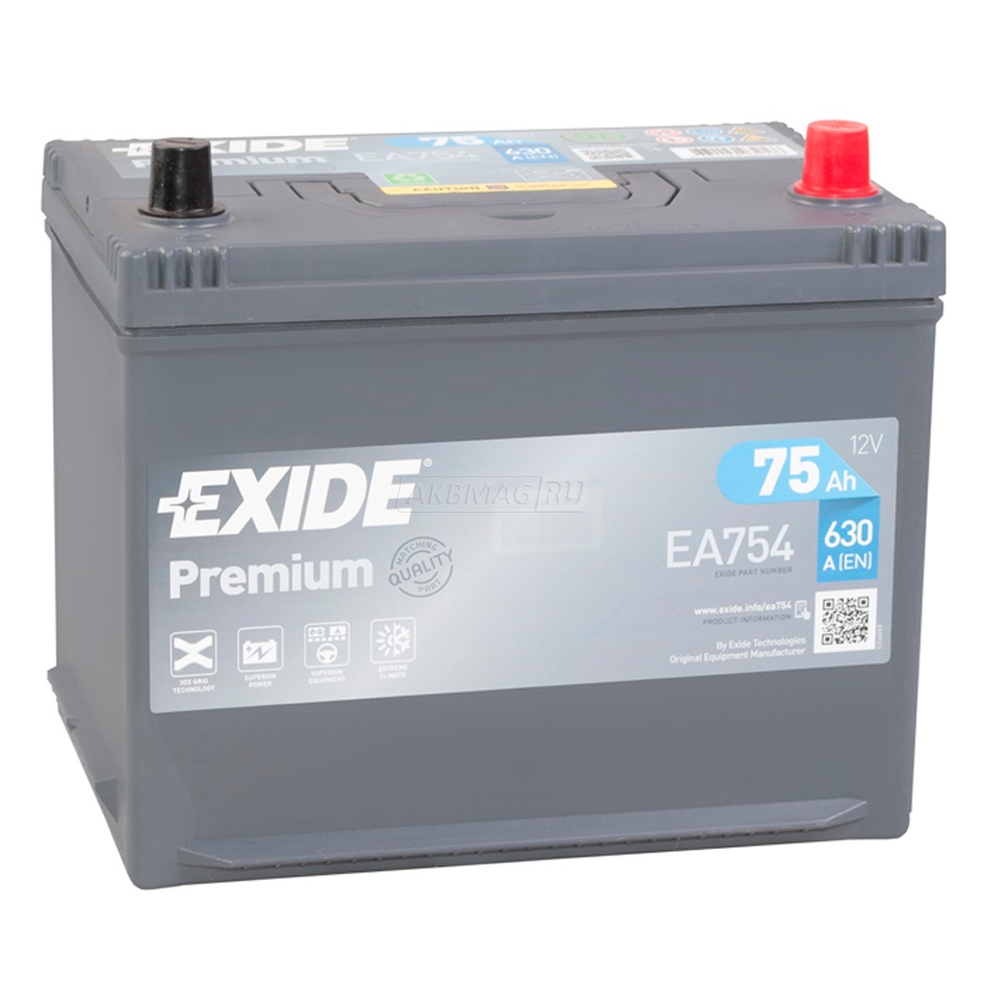 Аккумулятор EXIDE 75Ah 630A обратная полярность(-+)