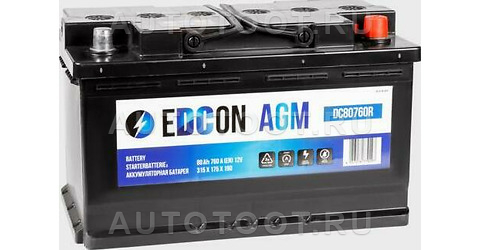 Аккумулятор EDCON AGM 80Ah 760A обратная полярность(-+) -   для 