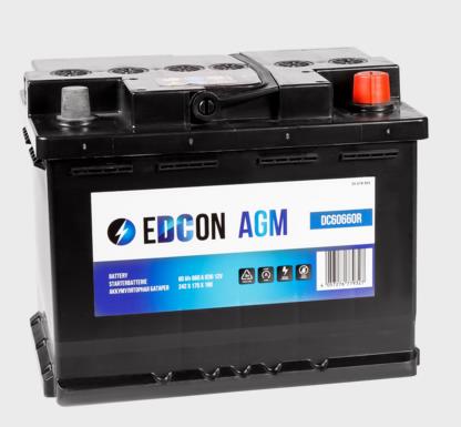 Аккумулятор EDCON AGM 60Ah 660A обратная полярность(-+)