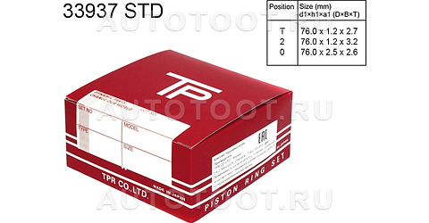 Кольца поршневые STD - 33937STD TPR для MITSUBISHI LANCER