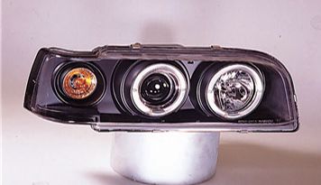 Фара левая+правая (комплект, тюнинг, прозрачная, со светящимися ободками, с указателем поворота, внутри черная)