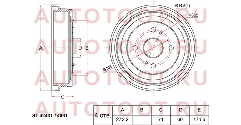 Барабан тормозной TOYOTA TOWNACE CR4#/SR4# 98-01/LITEACE KM70 99-07 st4243114061 sat – купить в Омске. Цены, характеристики, фото в интернет-магазине autotoot.ru