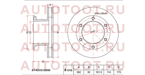 Диск тормозной перед TOYOTA TOYOACE/DYNA 150/200/LY6#/LY21#/BU6#/8#/10#/87-95- st-43512-25050 sat – купить в Омске. Цены, характеристики, фото в интернет-магазине autotoot.ru