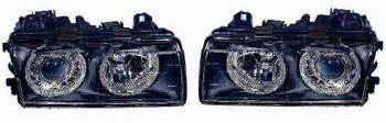 Фара левая+правая (комплект, тюнинг, прозрачная, со светящимися ободками, внутри черная)