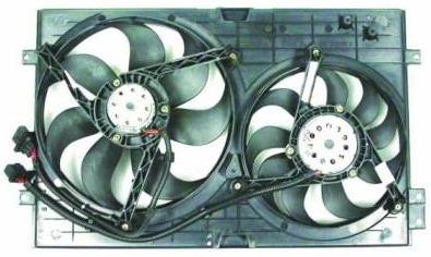 Диффузор радиатора охлаждения в сборе (рамка+мотор+вентилятор, двухвентиляционный, с кондиционером)