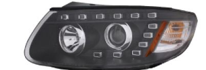 Фара левая+правая (комплект, тюнинг, линзованная, со светящимися ободками, с электрокорректором, внутри черная)